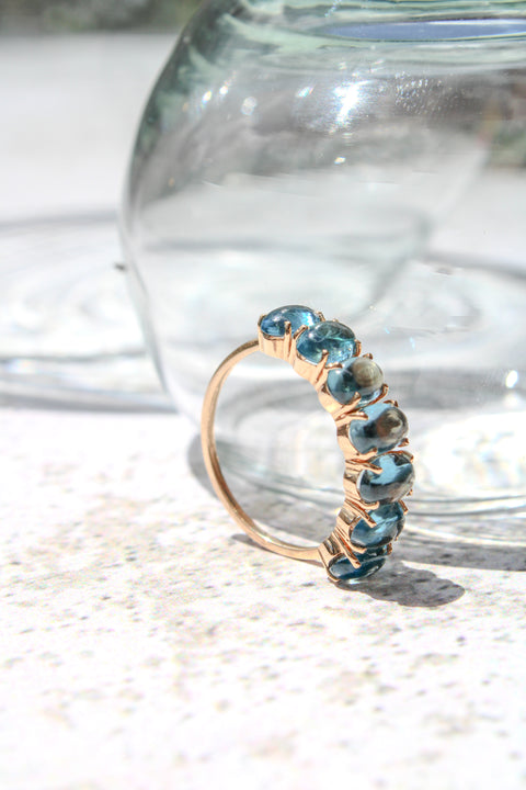 Sky blue oval Topaz half eternity Candy ring.