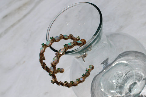 Hoops with Natural Diamonds, Australian opals and Esmeralds