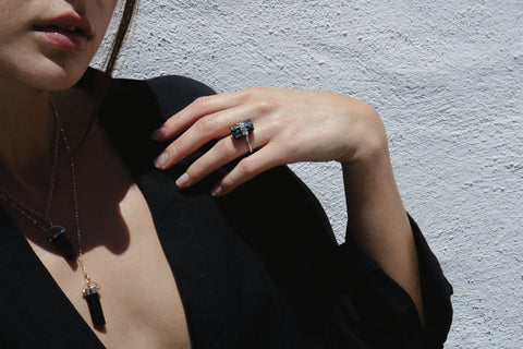Black Tourmaline Seafoam Ring