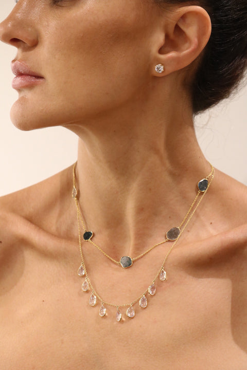 S/P Bluish Diamond slices necklace