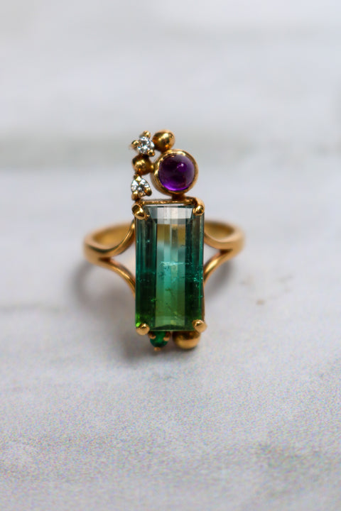 Bicolor Tourmaline SeaFoam Ring