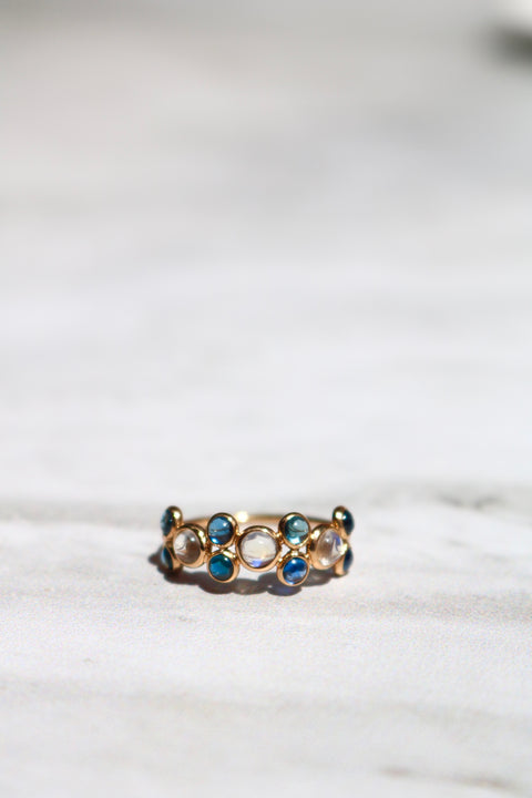 Sapphires and Moonstone half eternity Candy ring