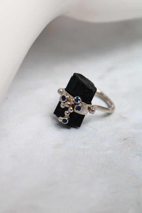 Black Tourmaline Seafoam Ring