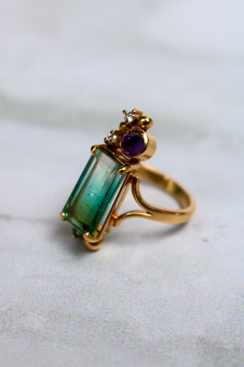 Bicolor Tourmaline SeaFoam Ring