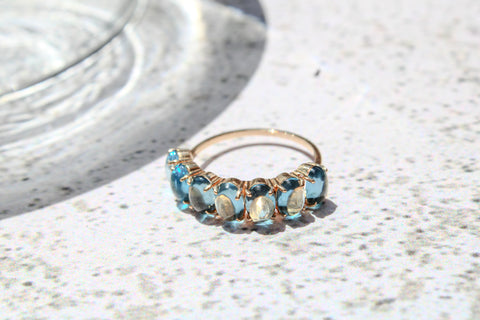 Sky blue oval Topaz half eternity Candy ring.