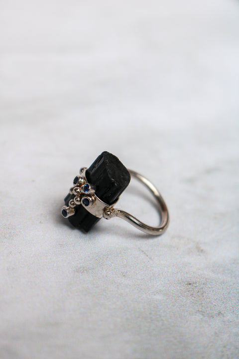 Black Tourmaline Seafoam Ring