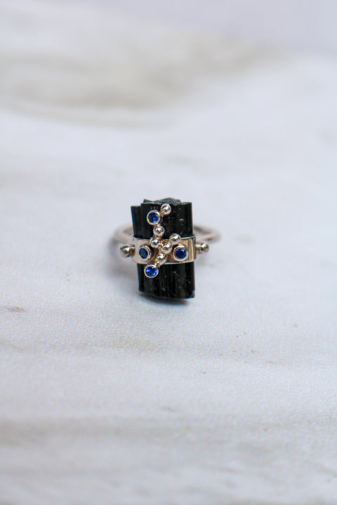 Black Tourmaline Seafoam Ring