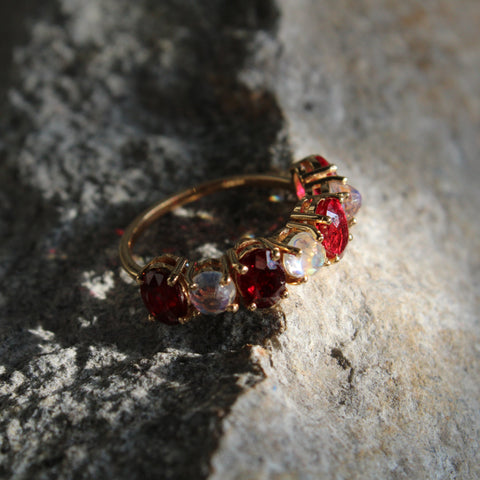 Half Eternity Oval Rubies and moonstones