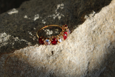 Half Eternity Oval Rubies and moonstones