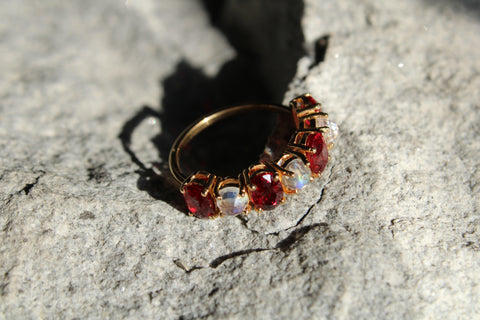 Half Eternity Oval Rubies and moonstones