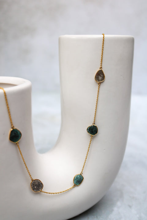 S/P Bluish Diamond slices necklace